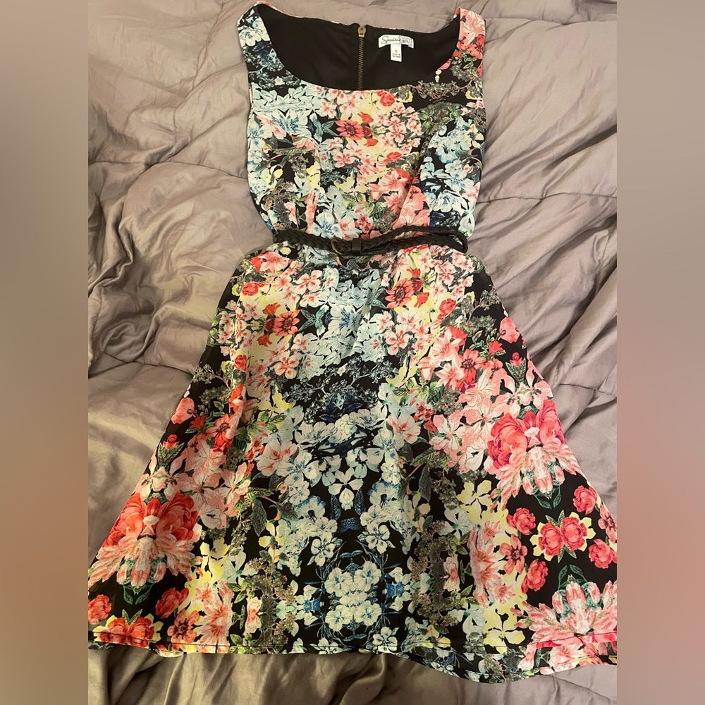 Speechless Floral Women’s Spring Dress with Brown Braided Belt